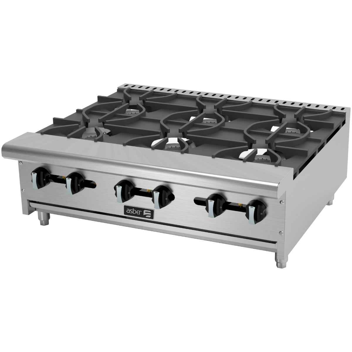 Parrilla a gas comercial de 6 quemadores 180000 BTU para cocinas profesionales Asber AEHP-6-36