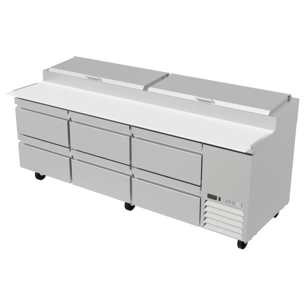 Mesa Refrigerada para Preparación de Pizzas 6 Cajones Acero Inoxidable 30.2 ft³ ASBER APTP-93-D6-P-HC