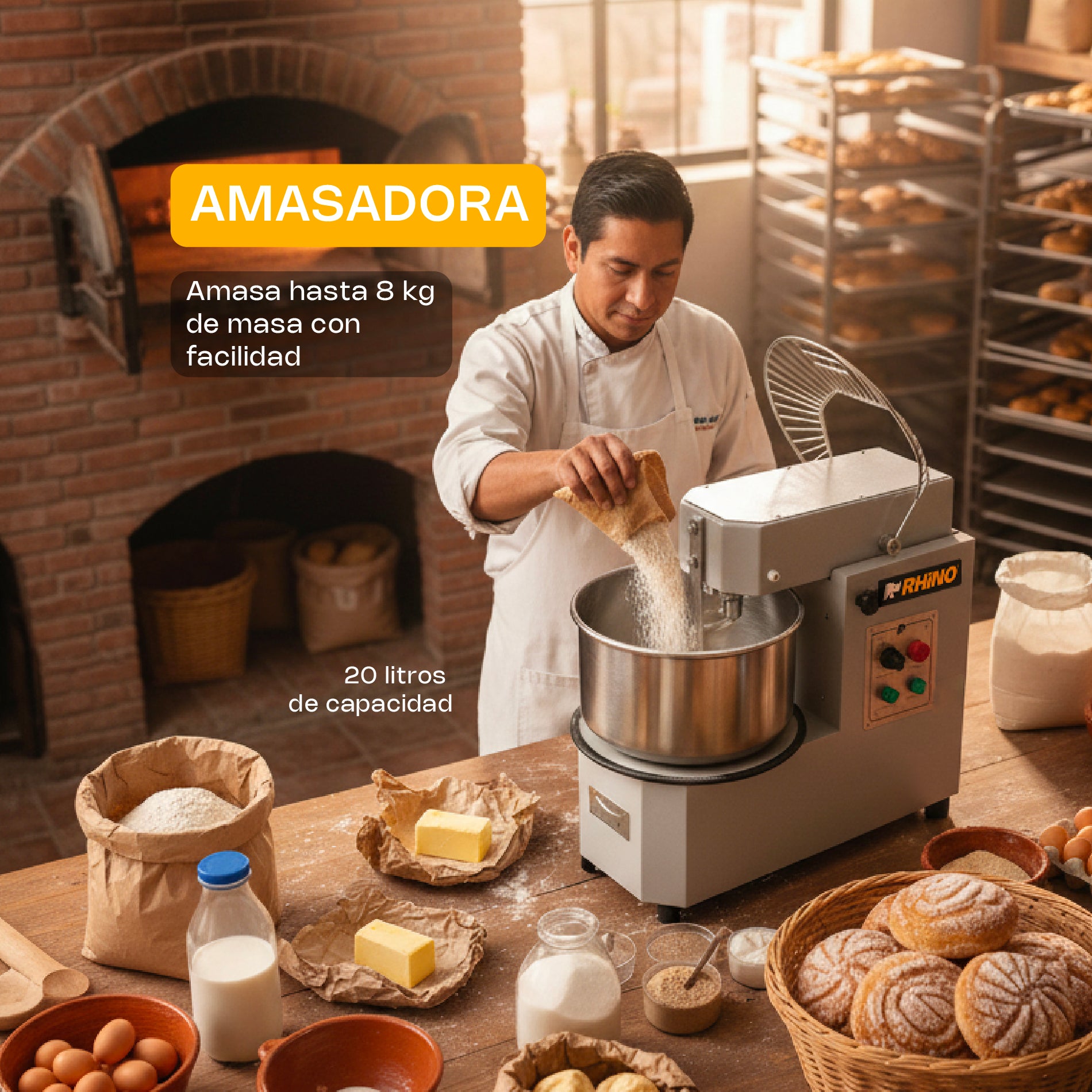Amasadora de Procesamiento Prolongado 20 L Rhino Amasa-20Pro