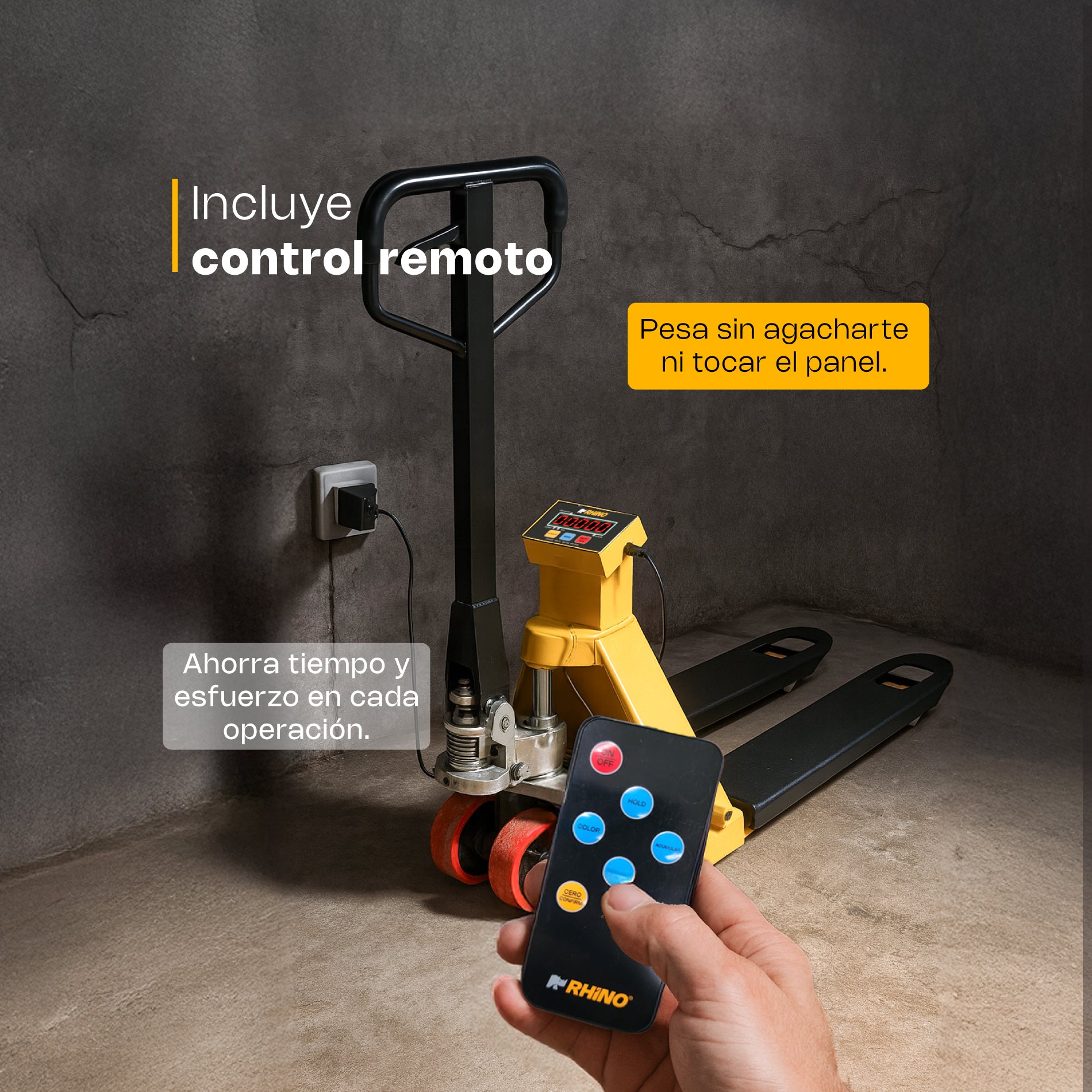 Báscula de Patín Hidráulico de 2 Toneladas con Control Remoto y Ruedas de Poliuretano Rhino BAPAT-2T
