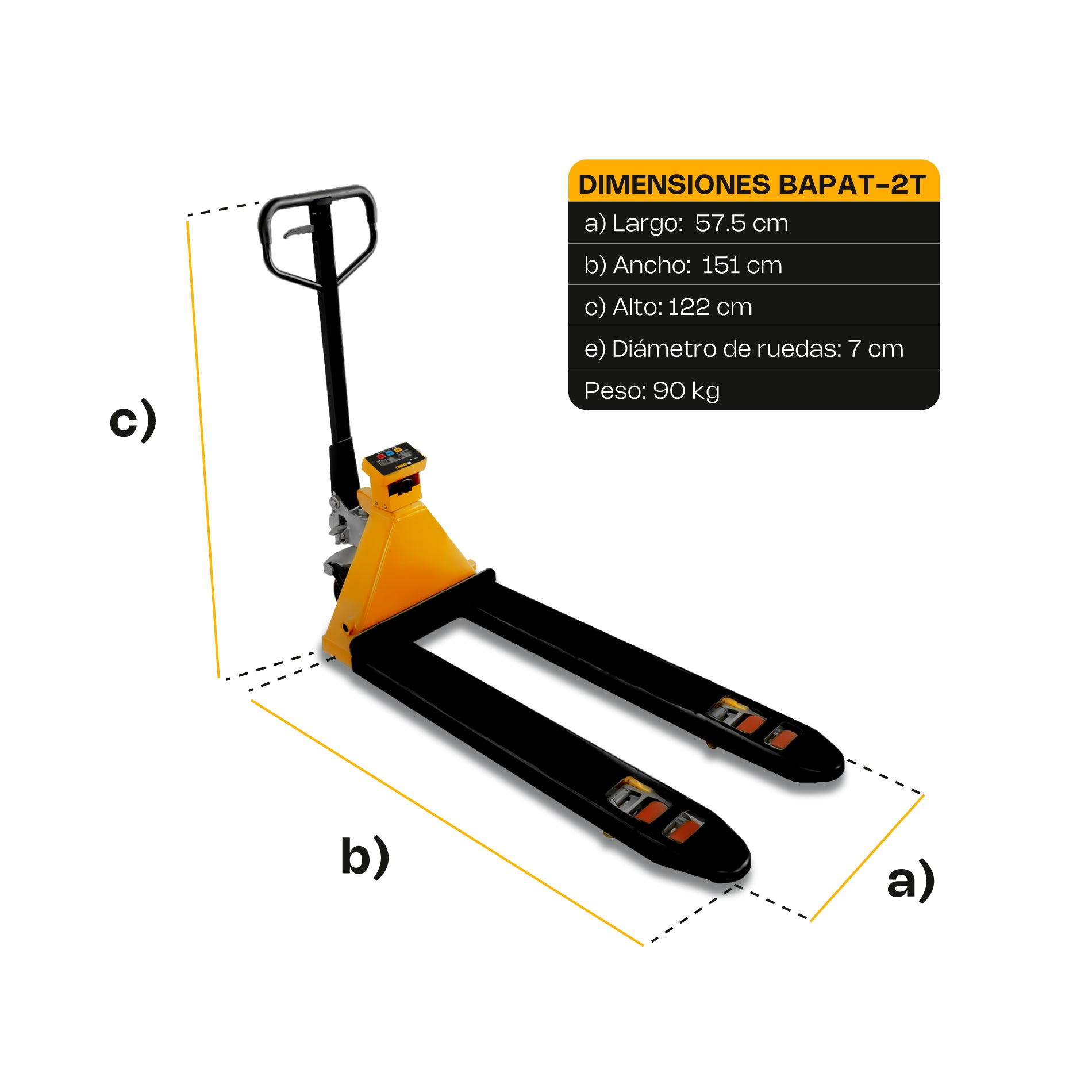 Báscula de Patín Hidráulico de 2 Toneladas con Control Remoto y Ruedas de Poliuretano Rhino BAPAT-2T