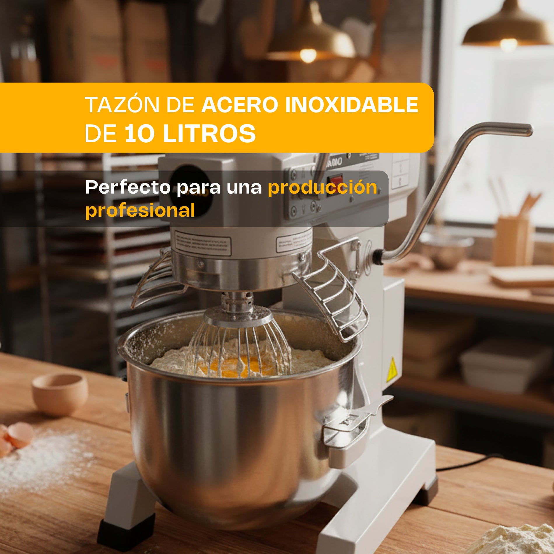 Batidora Planetaria Comercial de 10 Litros con Guarda de Protección y 3 Velocidades Rhino BATI-10