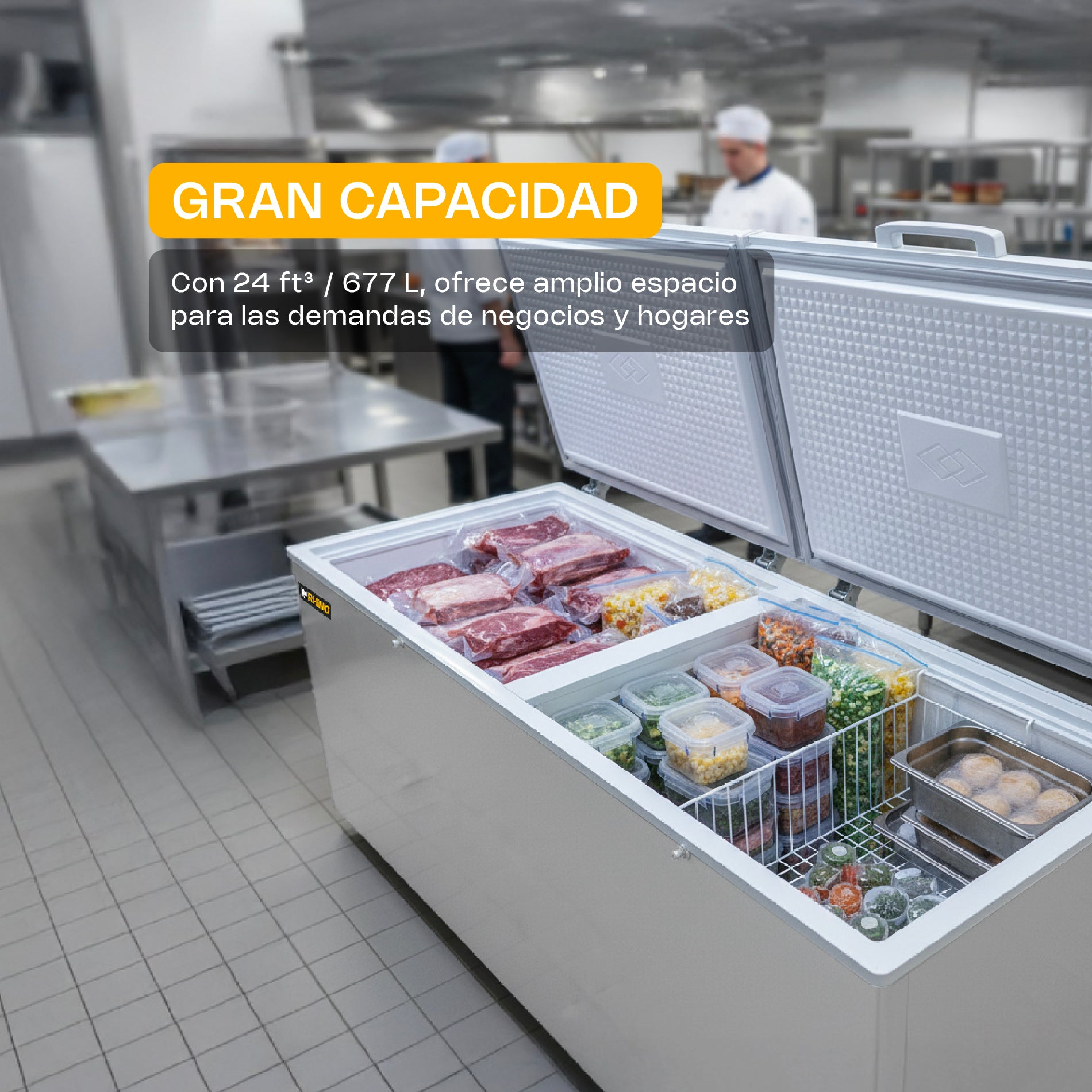 Congelador Horizontal Comercial Dual de 24 ft³ con Tapa de Acero Inoxidable Rhino CONGECO-24X