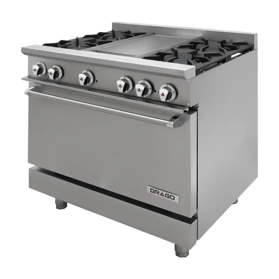 Estufa con 4 quemadores, horno y plancha Marca Drago Modelo CG-41P freeshipping - Innova FoodService