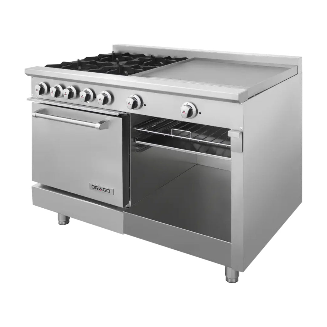 Estufa con 4 quemadores, horno y plancha de 2 pies Drago modelo CG-41 PD