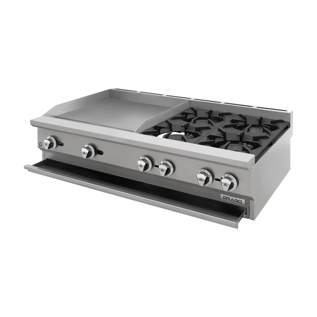 Parrilla de 4 quemadores y plancha de 2" Drago modelo CG-40PD