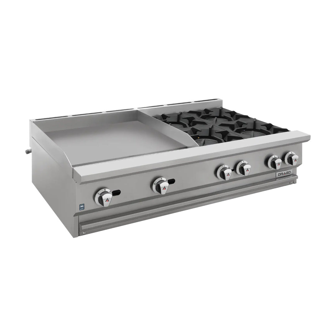 Parrilla de 4 quemadores y plancha de 2" Drago modelo CG-40PD
