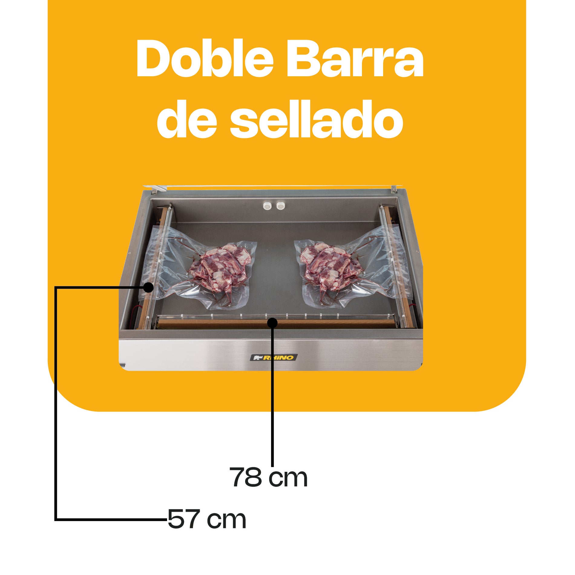 Empacadora al Vacío Industrial de Doble Campana Trifásica con Barra de 78 cm Rhino EVAC-40X