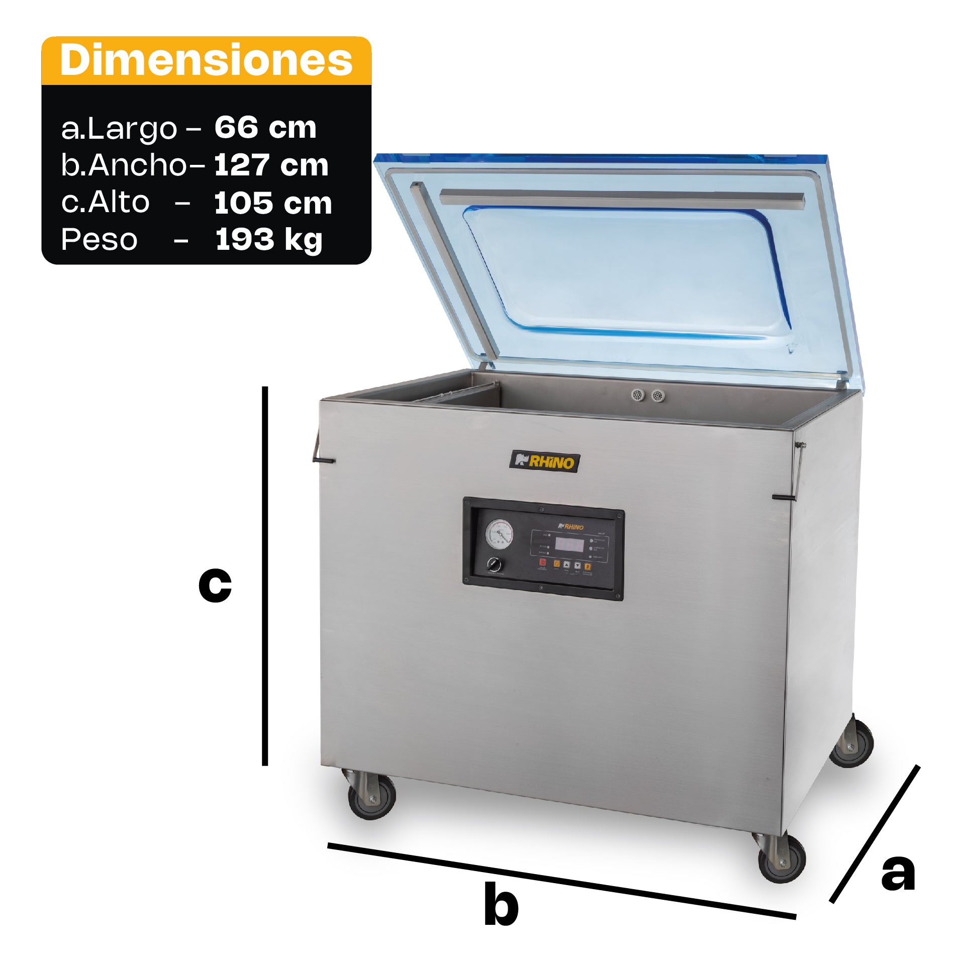 Empacadora al Vacío Industrial de Doble Campana Trifásica con Barra de 78 cm Rhino EVAC-40X