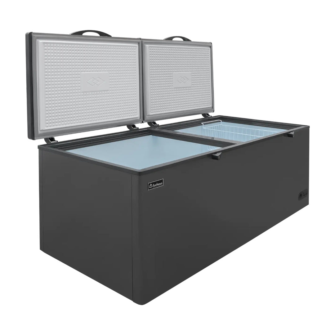 Congelador y refrigerador en acero inoxidable 2 tapas de cofre de 24 Pies color gris Icehaus CTC-24-SS-G
