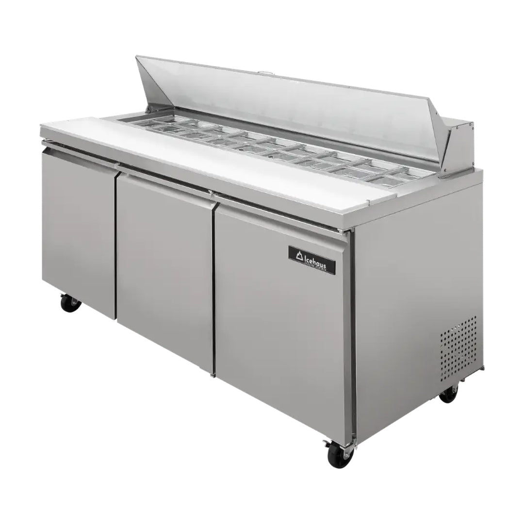 Mesa para ensaladas 3 puertas solidas 19.5 pies cubicos Icehaus ME-3P-SS-01