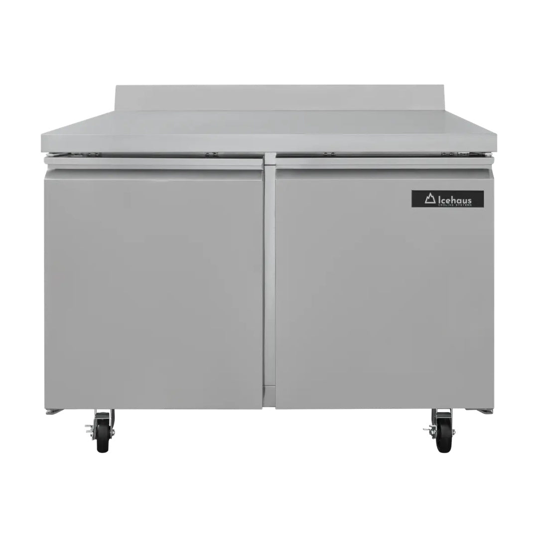 Mesa de trabajo y congelador de 2 puertas solidas 11 pies Icehaus MTC-2P-SS-01