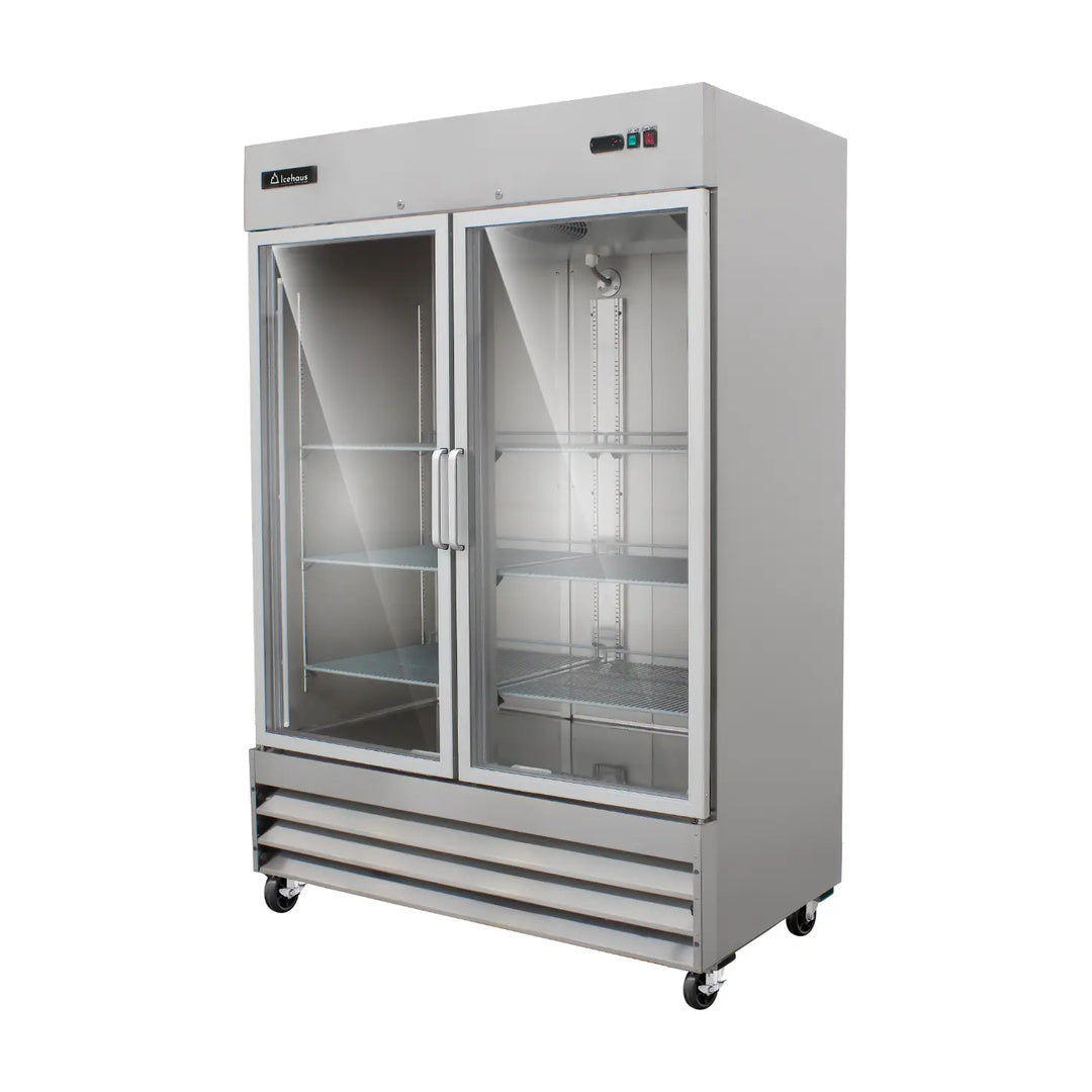 Refrigerador vertical en acero inoxidable con 2 puertas de cristal Icehaus modelo RV-2PC-SS-01