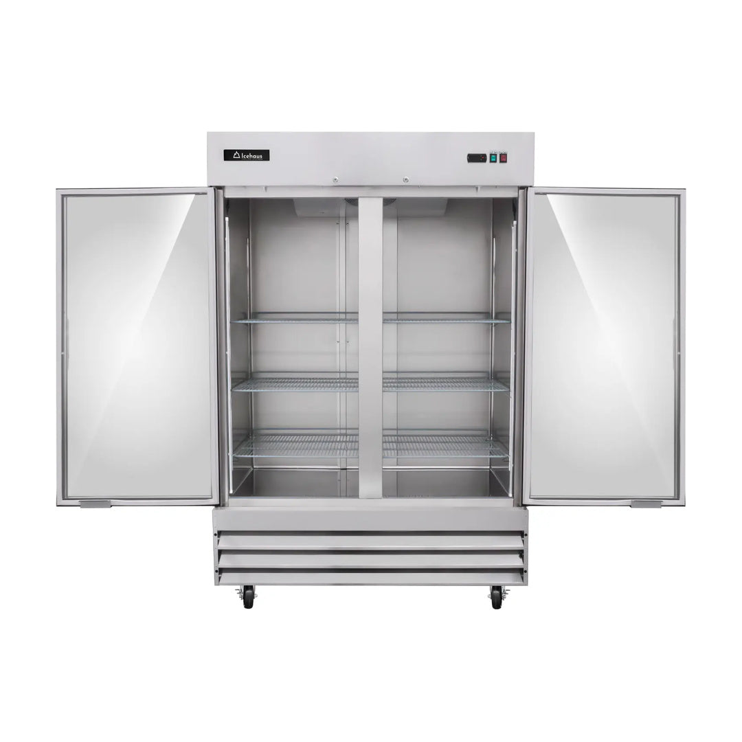 Refrigerador vertical en acero inoxidable con 2 puertas de cristal Icehaus modelo RV-2PC-SS-01