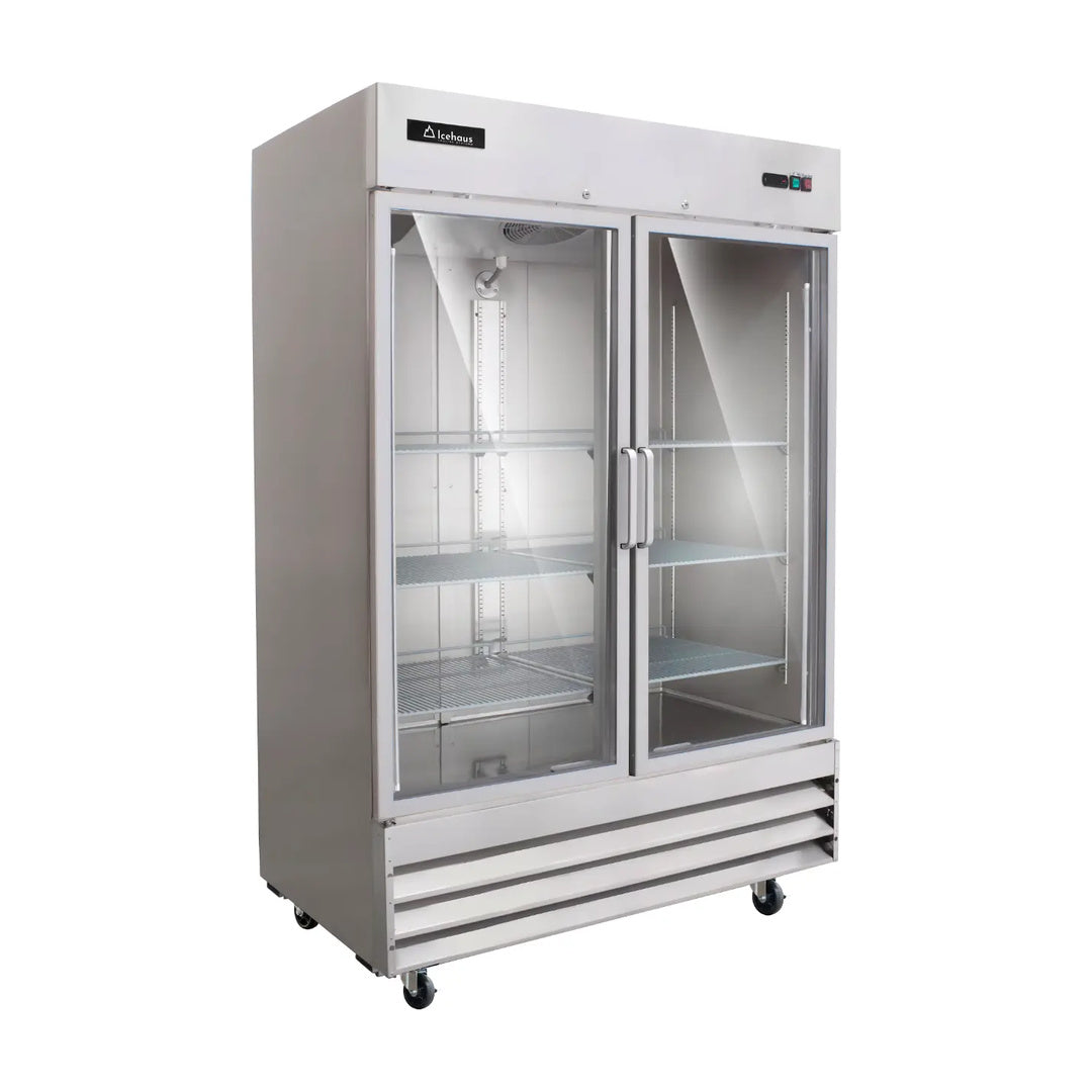 Refrigerador vertical en acero inoxidable con 2 puertas de cristal Icehaus modelo RV-2PC-SS-01