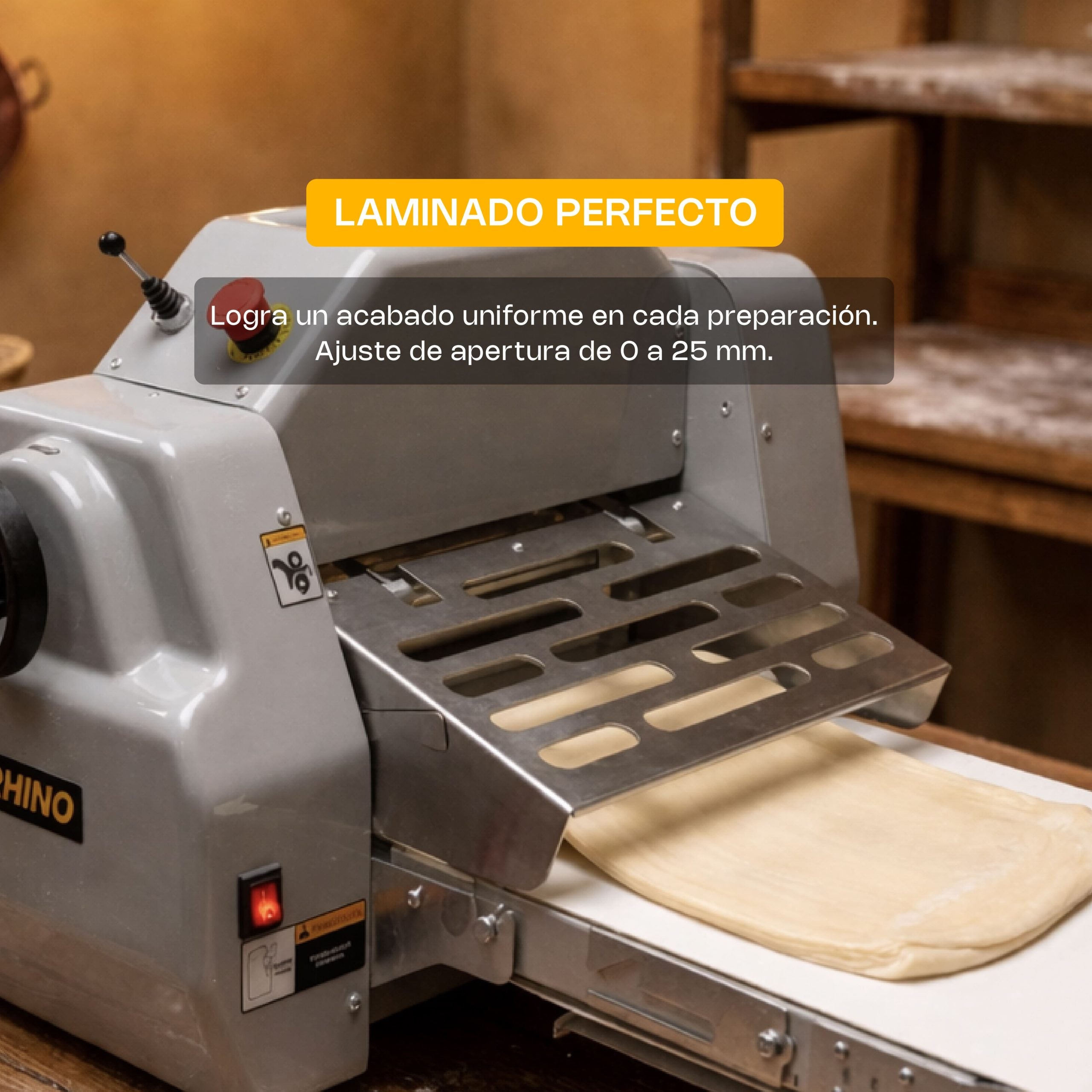 Laminadora de Masa de Mesa Bandas Reversibles Rhino LAMBA-169M