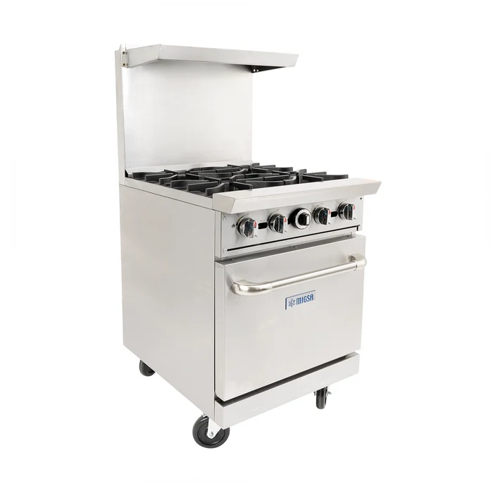 Estufa comercial a gas de 4 quemadores y horno con respaldo MIGSA DCR24-4Q