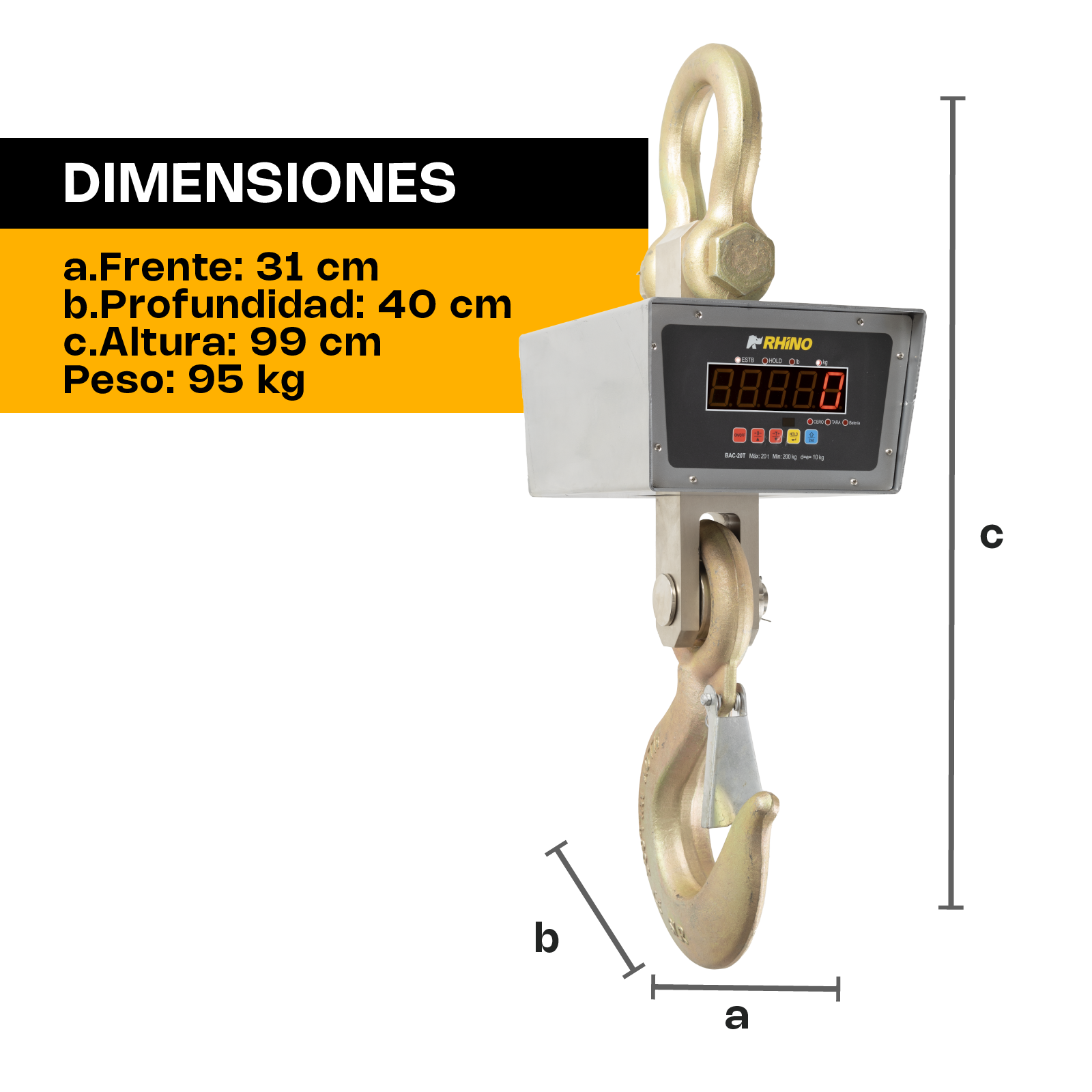 Báscula Electrónica Colgante 20 Toneladas Rhino BAC-20T
