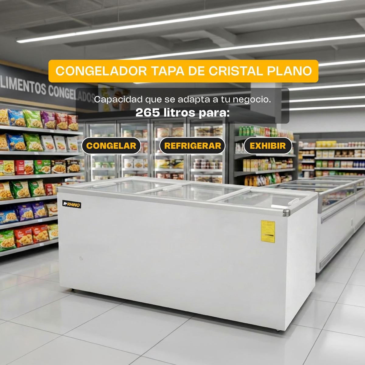 Congelador Tapa de Cristal Plano 12 Pies Rhino CONGECRI-12P