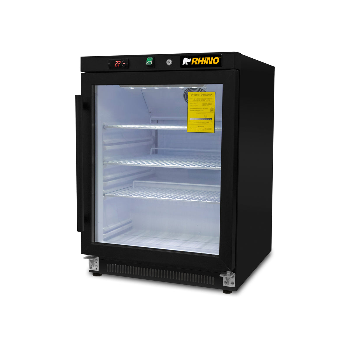 Refrigerador de 4 pies con puerta de cristal RHINO REVEAB-4C