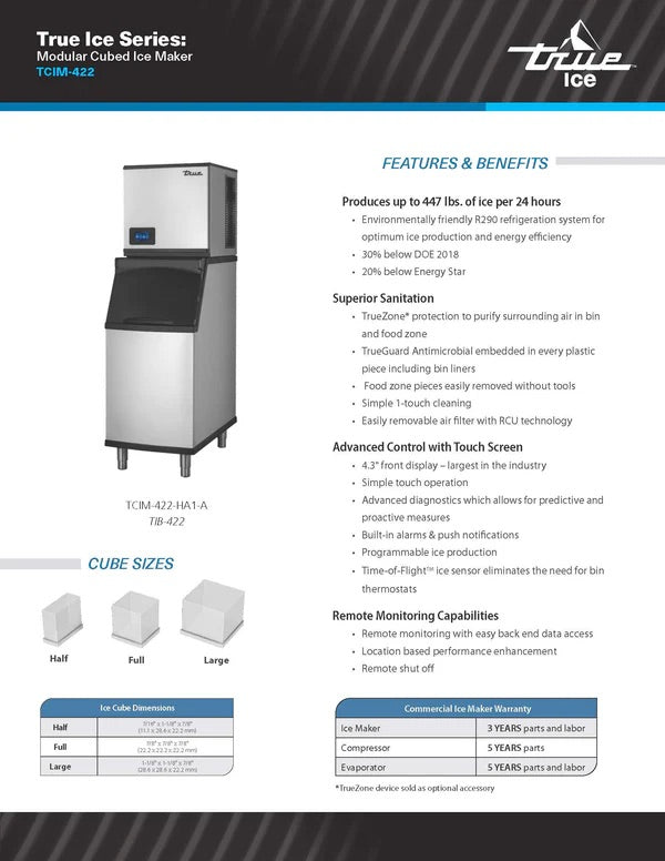 Máquina de hielo de medio cubo refrigerada por aire - 200 kg/24 h TRUE TCIM-422-HA1-A
