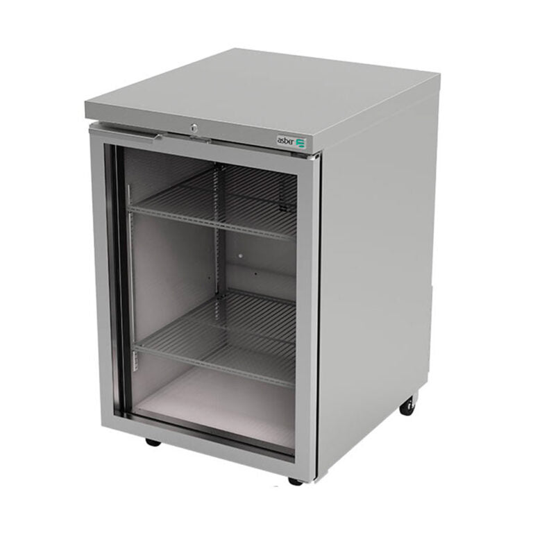 Refrigerador contra barra acero inoxidable 1 puerta de vidrio marca Asber modelo ABBC-23-SG HC freeshipping - Innova FoodService