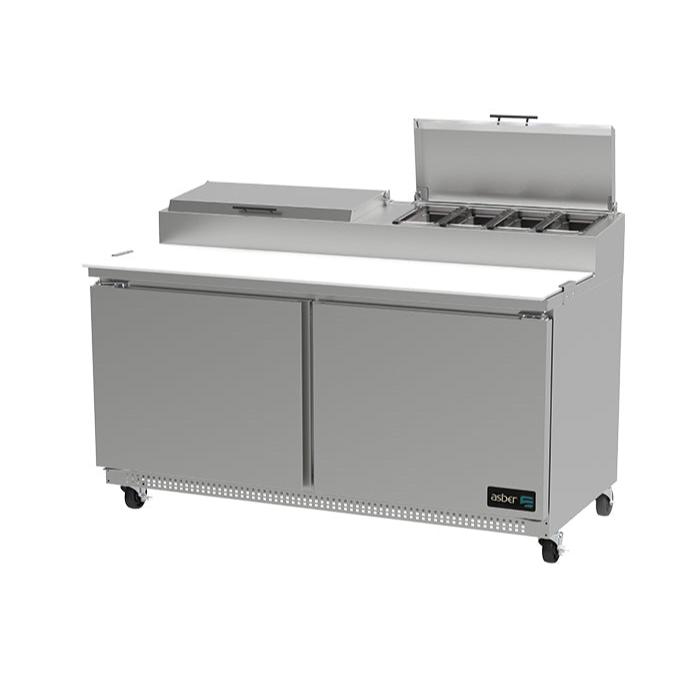 Mesa preparación de pizzas, 2 puertas sólidas, 15 pies cúbicos marca Asber modelo APTP-60 HC freeshipping - Innova FoodService
