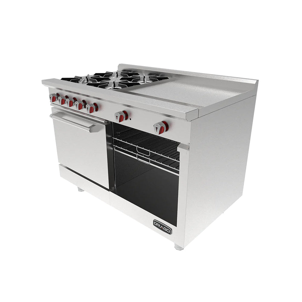 Estufa con 4 quemadores, horno y plancha de 2 pies Drago modelo CG-41 PD