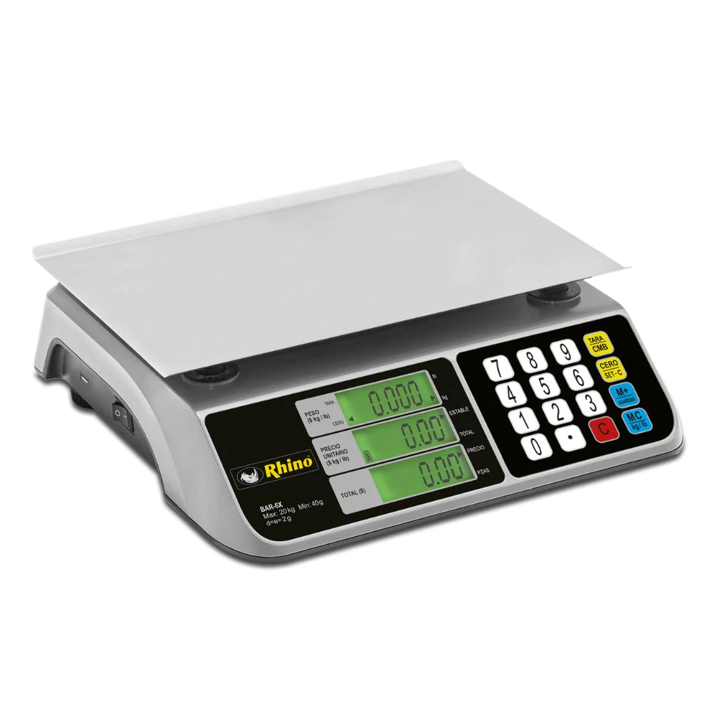 Rhino-Báscula De Mostrador-Bar-6X-Multifuncional-Abarrotes-Verdurería-Recargable-20 Kg-