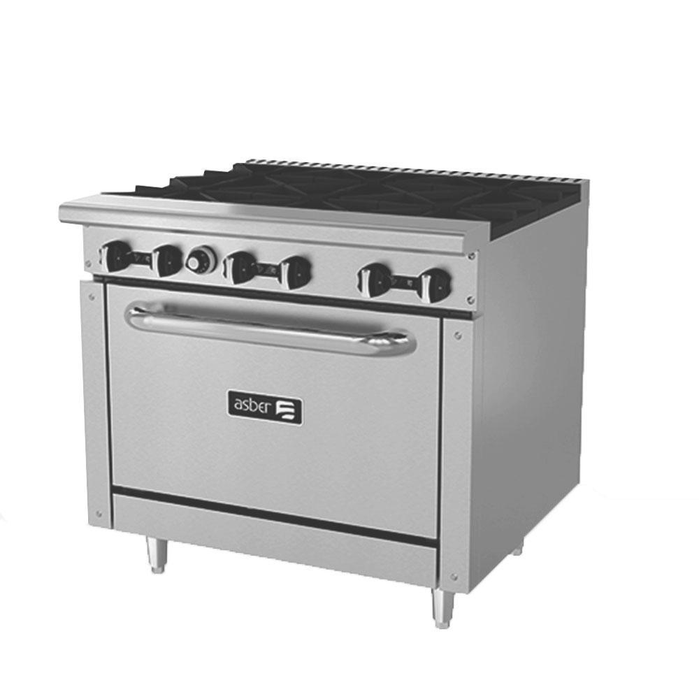 Estufa industrial a gas con 6 quemadores y horno marca Asber modelo AER-6-36 freeshipping - Innova FoodService
