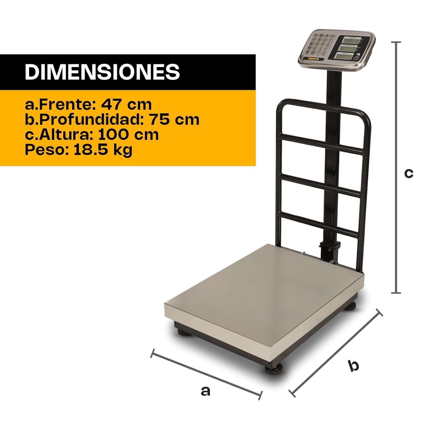 Báscula Electrónica de Plataforma de 500 kg de Acero Inoxidable Plegable Rhino BP-500
