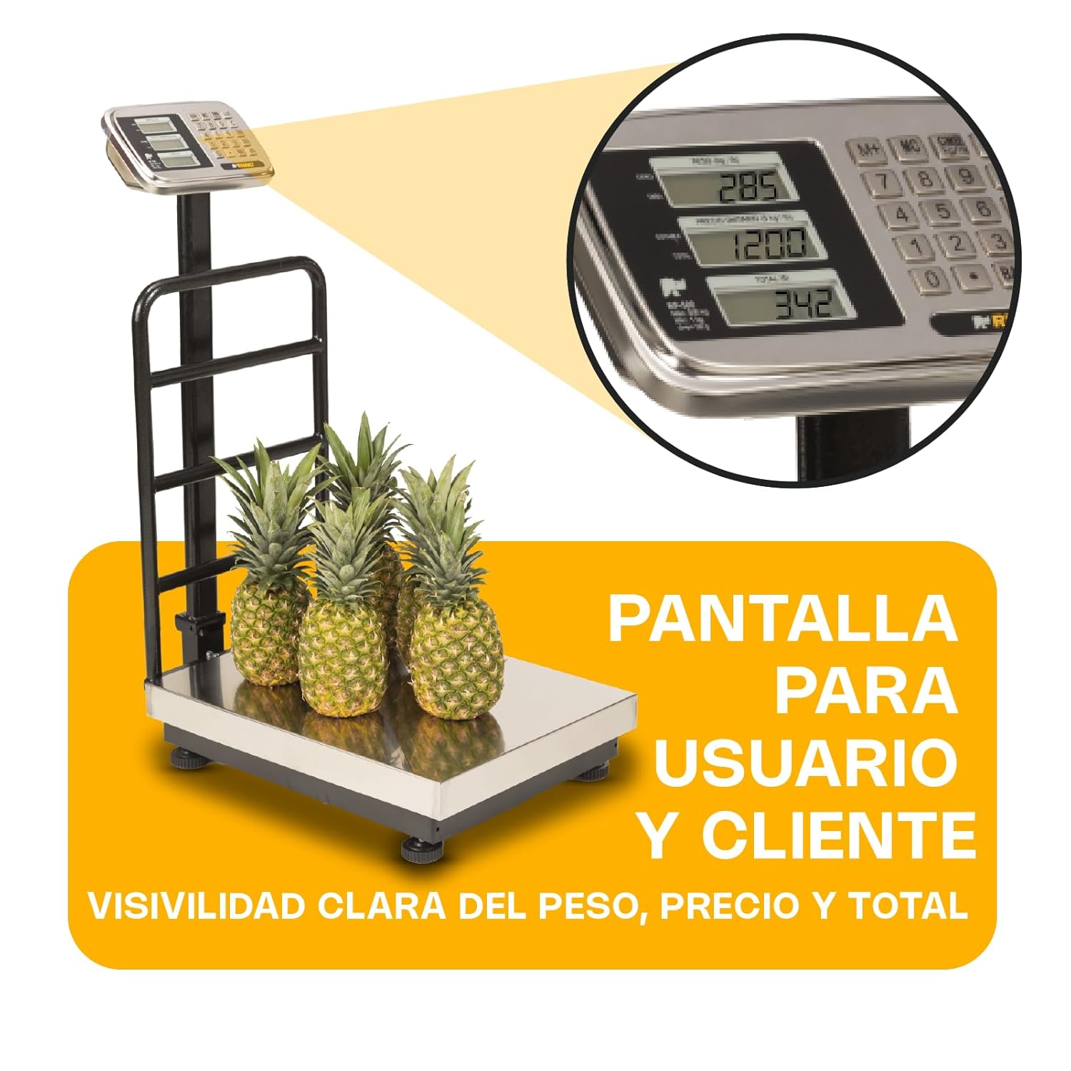 Báscula Electrónica de Plataforma de 500 kg de Acero Inoxidable Plegable Rhino BP-500