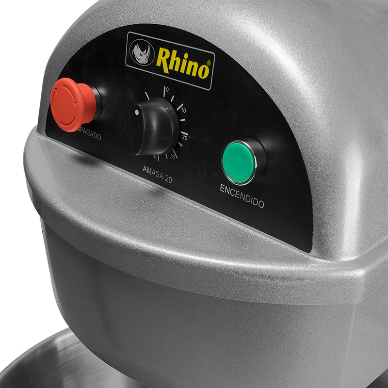 Maquinaria Comercial Rhino Amasa-20 Amasadora Acero Inoxidable 20 Lt Rotación Espiral