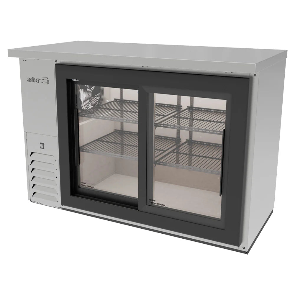 Refrigerador Contrabarra Slim Line de 2 Puertas con Cristal Deslizante 11.3 ft³ Acero Inoxidable R290 ASBER ABBC-24-48-SG-SD-HC
