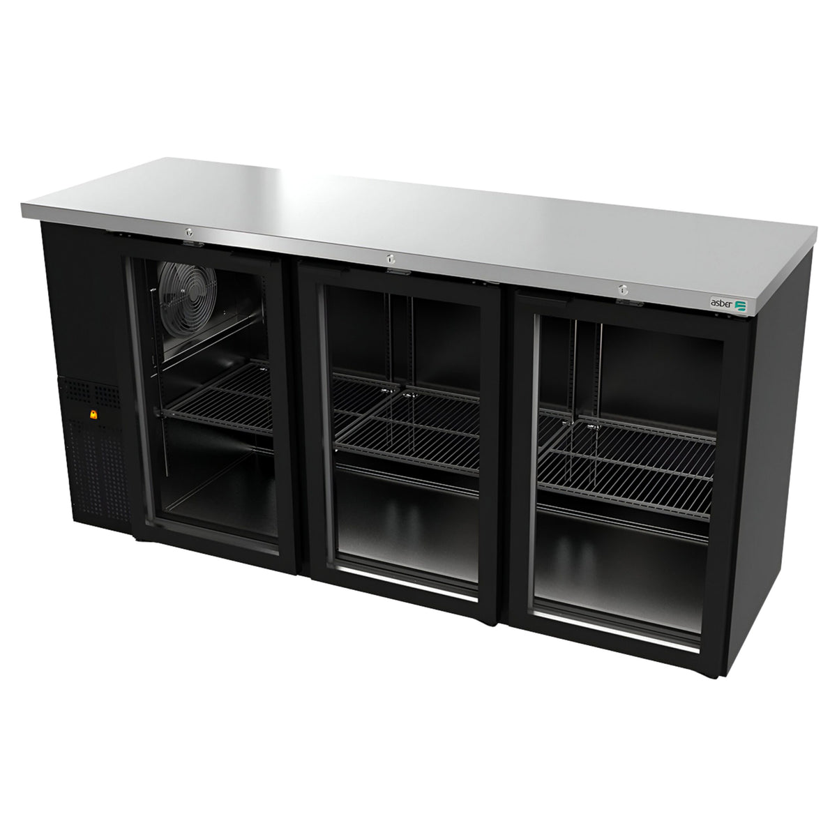 Refrigerador Contrabarra 3 Puertas de Cristal Deslizables con Encimera en Acero Inoxidable 18.3 ft³ R290 ASBER ABBC-24-72-G-SD-HC