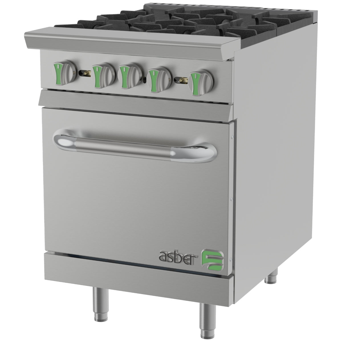 Estufa industrial a gas 4 quemadores con horno estático de 24" ASBER AER-4-24-EM