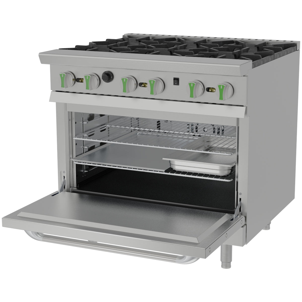 Estufa a gas con horno convector 36 pulgadas para cocina profesional ASBER AER-6-36-C-EM