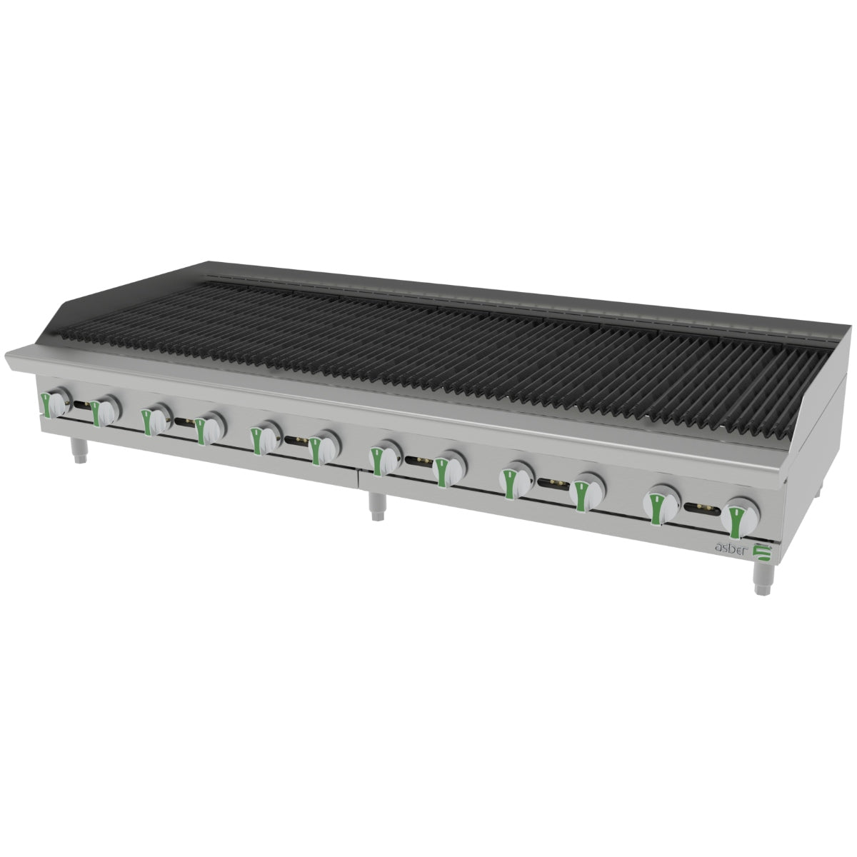 Asador radiante a gas de 72" (240000 BTU) con parrillas reversibles y construcción en acero inoxidable ASBER AERB-72-EM