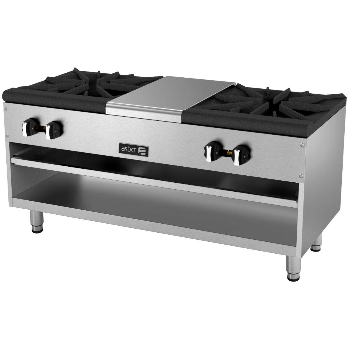 Estufón industrial a gas de 4 quemadores 180000 BTU para cocinas comerciales Asber AESP-48-4