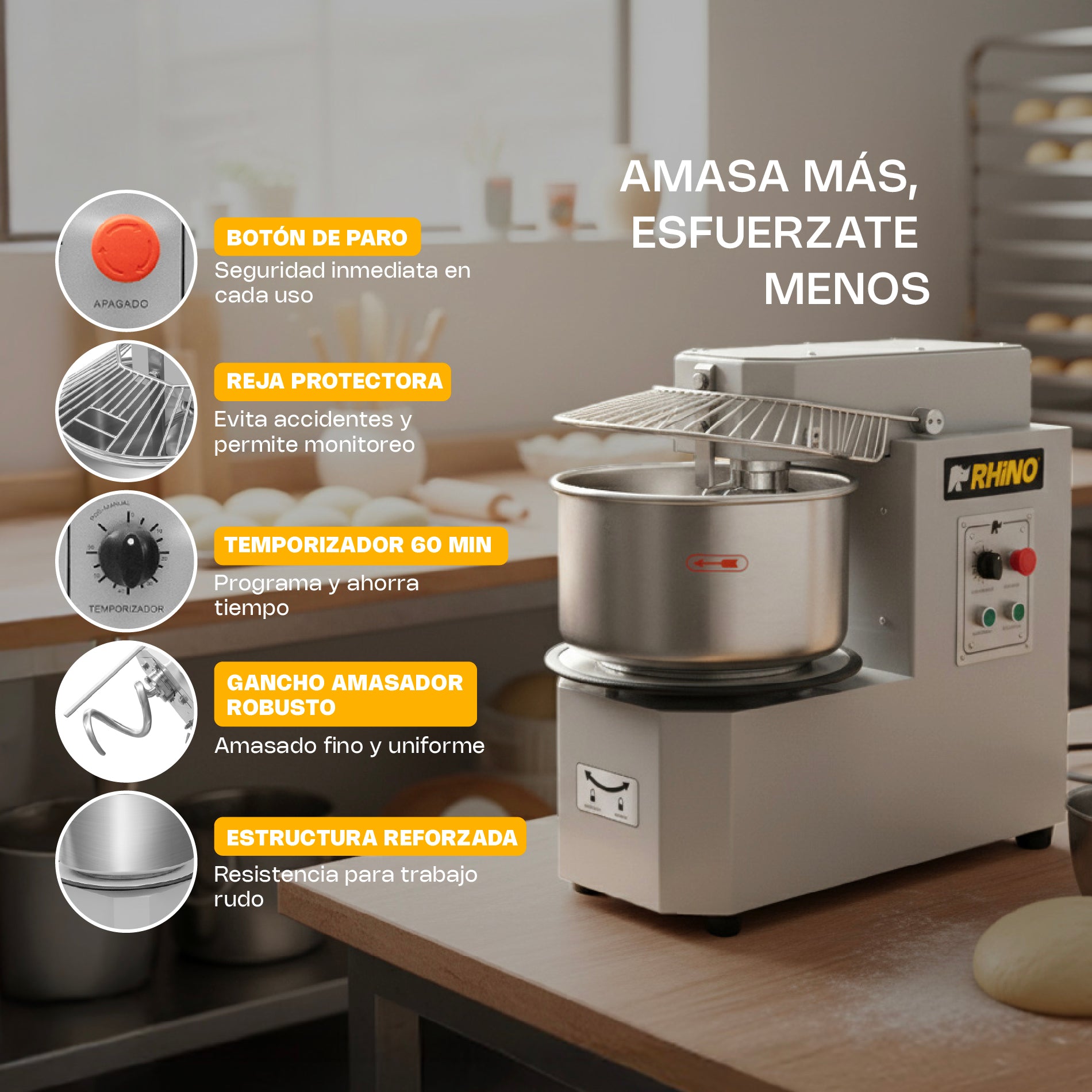 Amasadora de Procesamiento Prolongado 20 L Rhino Amasa-20Pro