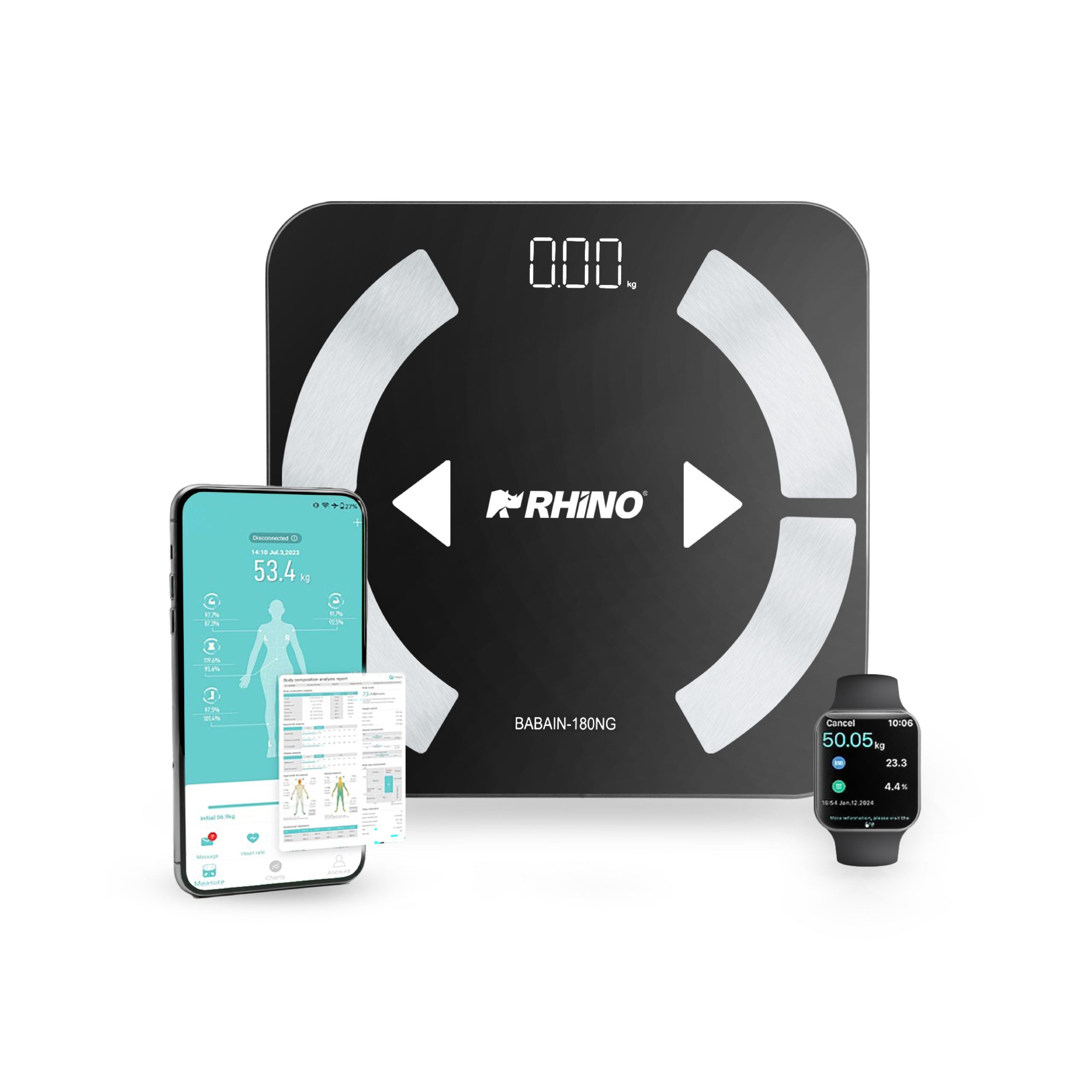 Báscula Inteligente para Peso Corporal de 180 kg con Bluetooth y Pantalla LED - Rhino BABAIN-180NG