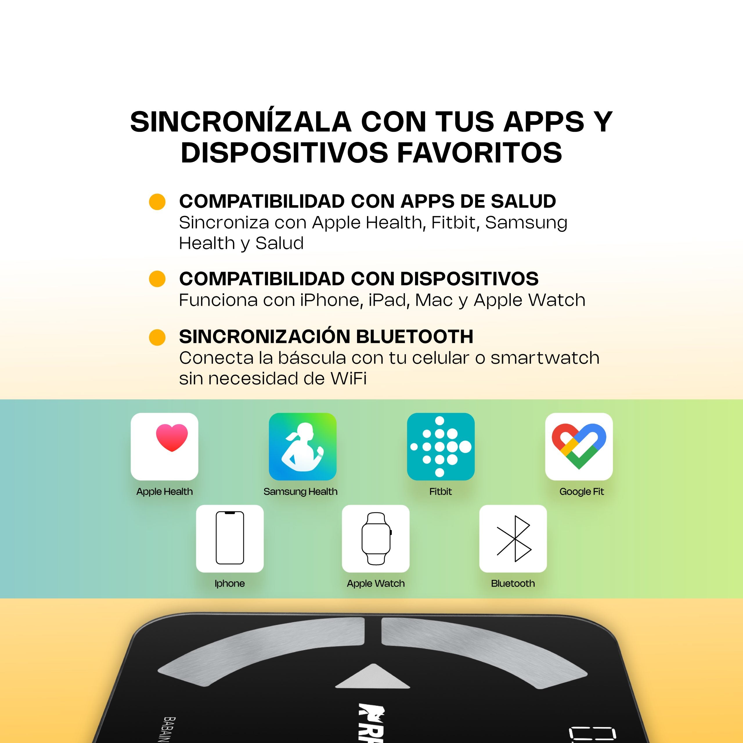 Báscula Inteligente para Peso Corporal de 180 kg con Bluetooth y Pantalla LED - Rhino BABAIN-180NG