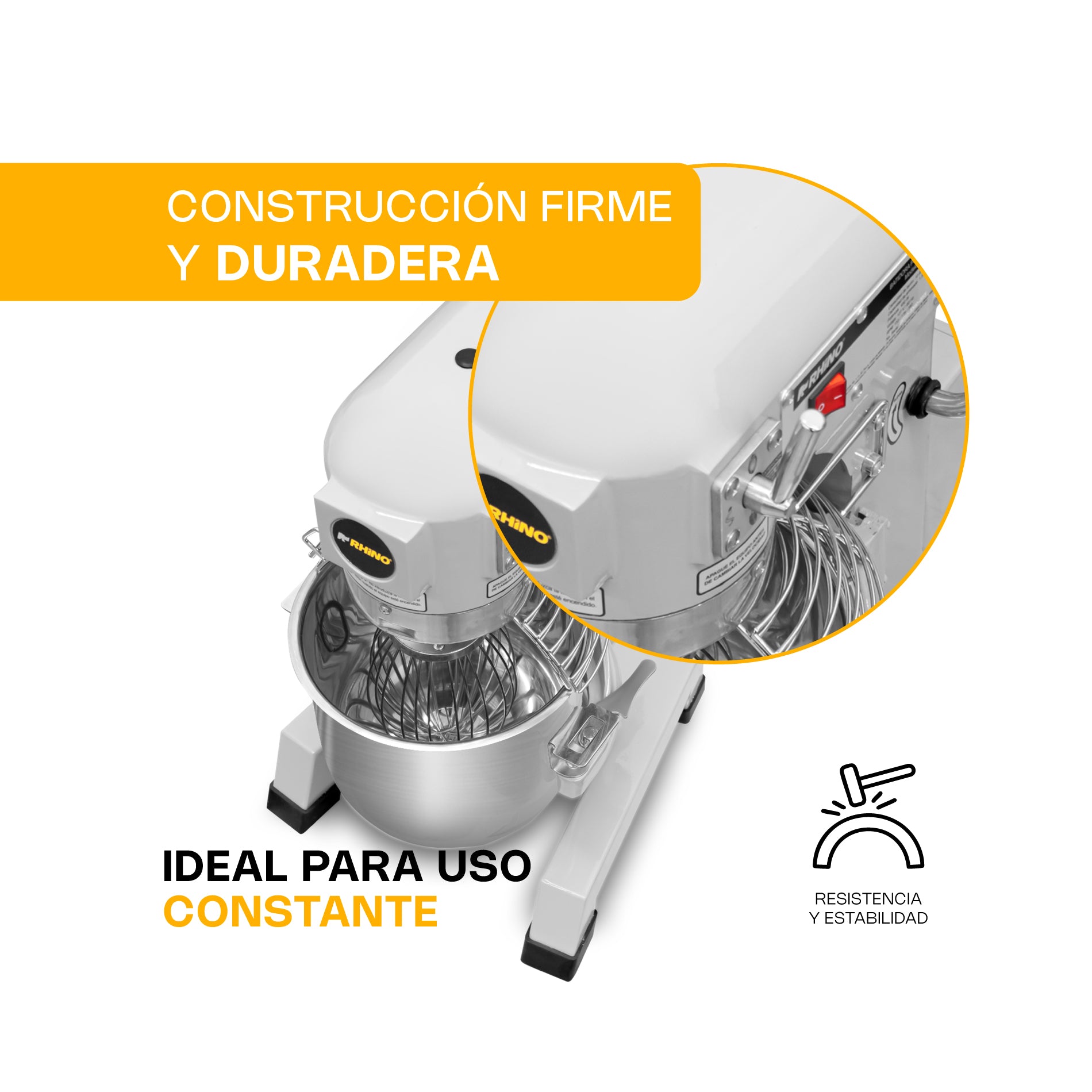 Batidora Planetaria Comercial de 10 Litros con Guarda de Protección y 3 Velocidades Rhino BATI-10