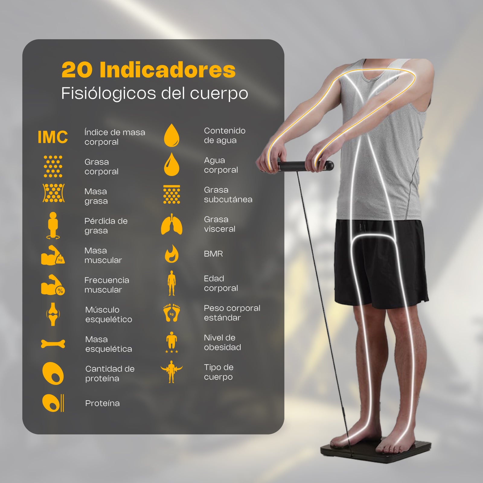 Báscula Inteligente de Pesaje Corporal de 180 kg con 8 Electrodos y Bluetooth - Rhino BIOMA-180