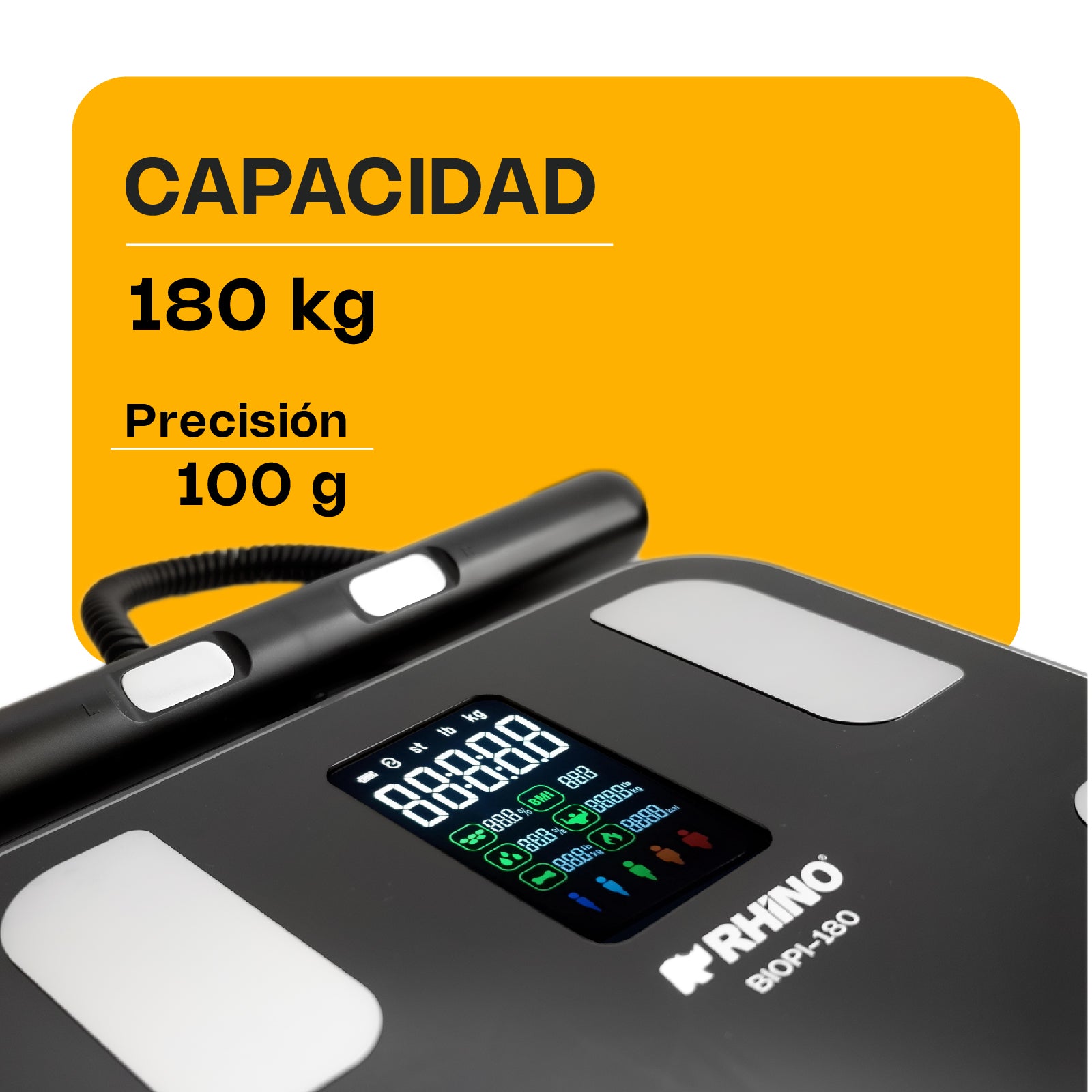 Báscula Inteligente de Pesaje Corporal de 180 kg con 8 Electrodos y Bluetooth Rhino BIOPI-180