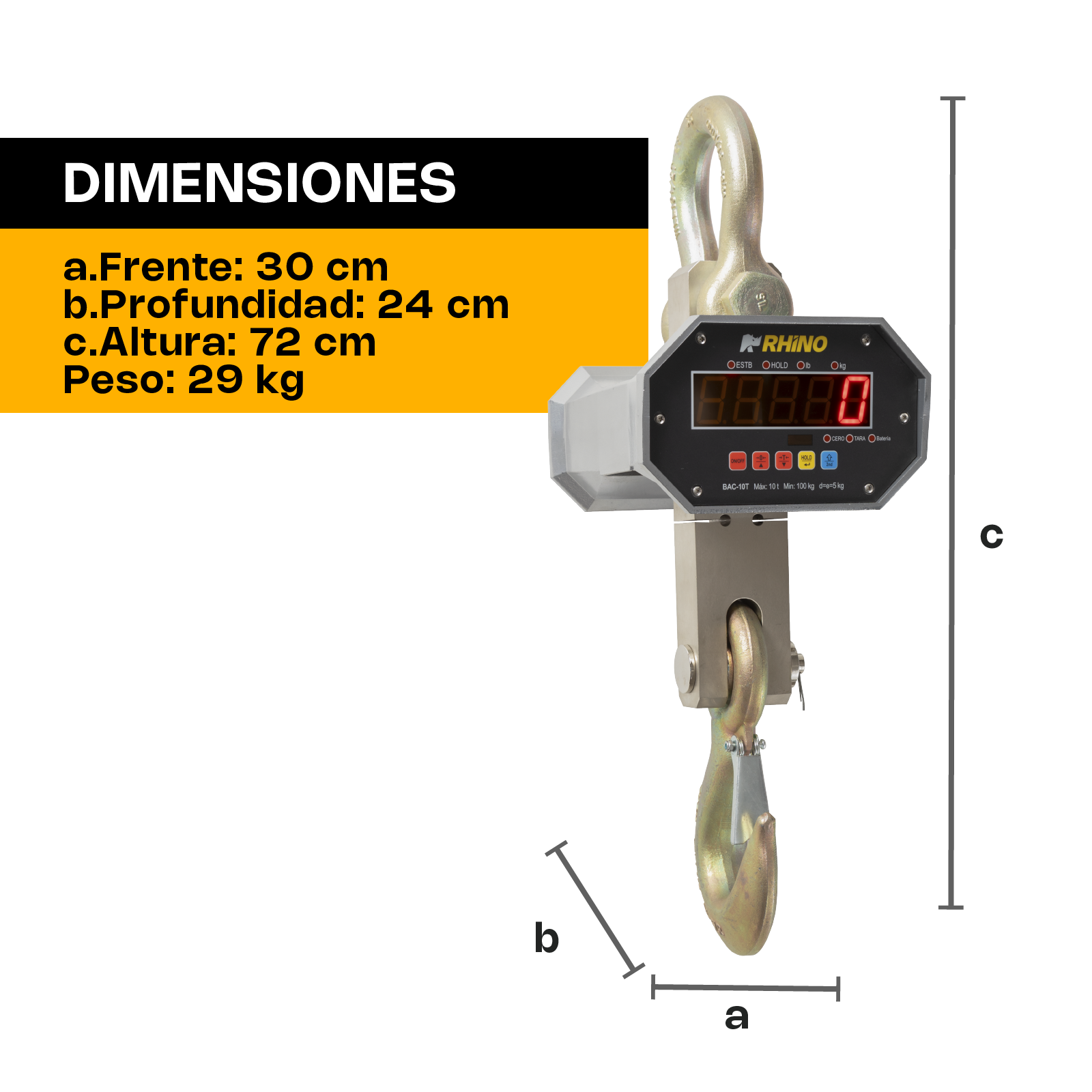 Báscula Electrónica Colgante 10 Toneladas Rhino BAC-10T