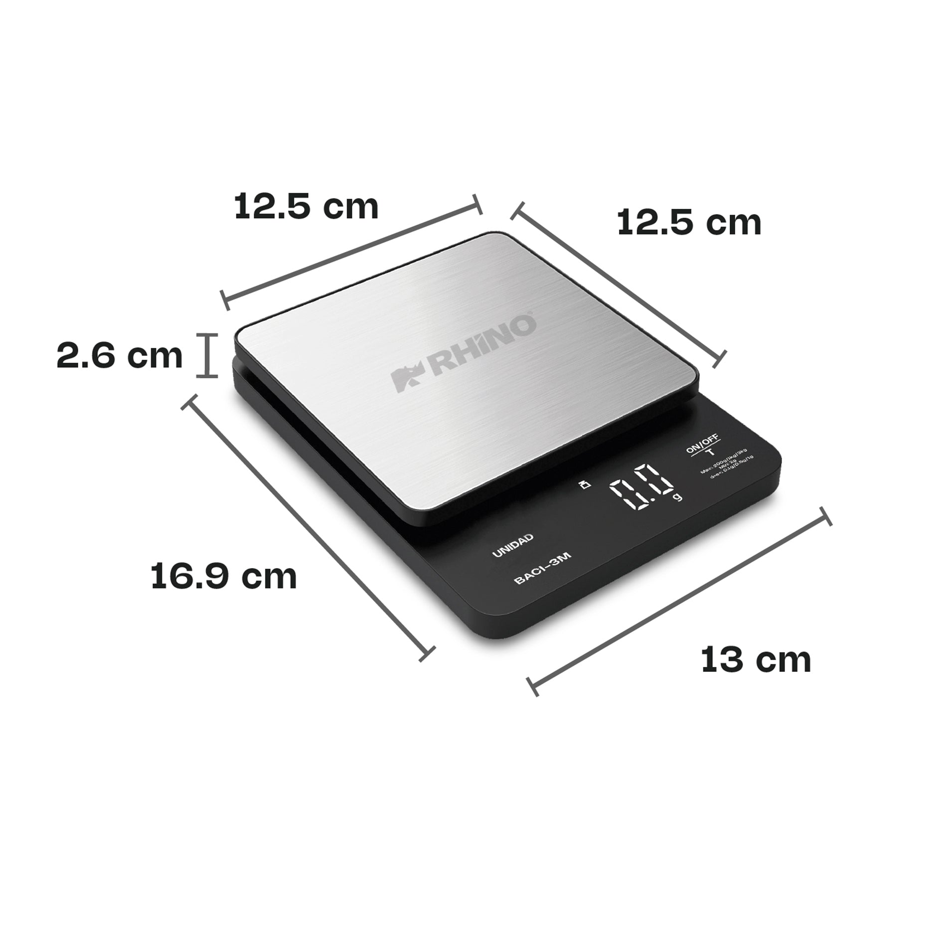 Báscula Digital de Precisión de 0.1 g con Capacidad de 3 kg Rhino - BACI-3M