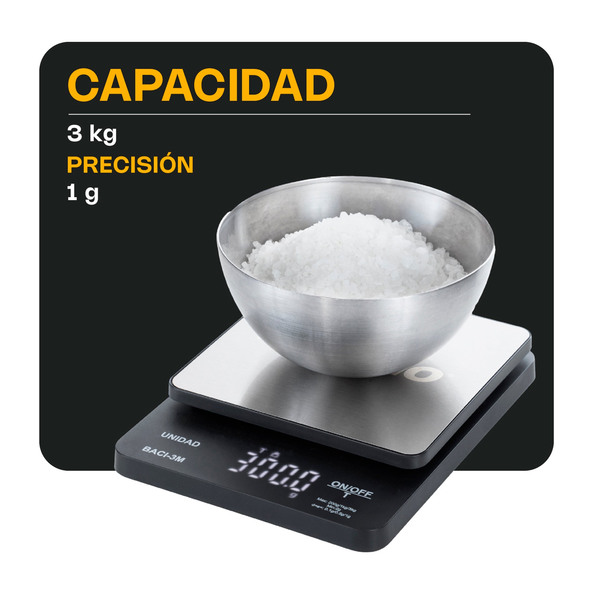Báscula Digital de Precisión de 0.1 g con Capacidad de 3 kg Rhino - BACI-3M