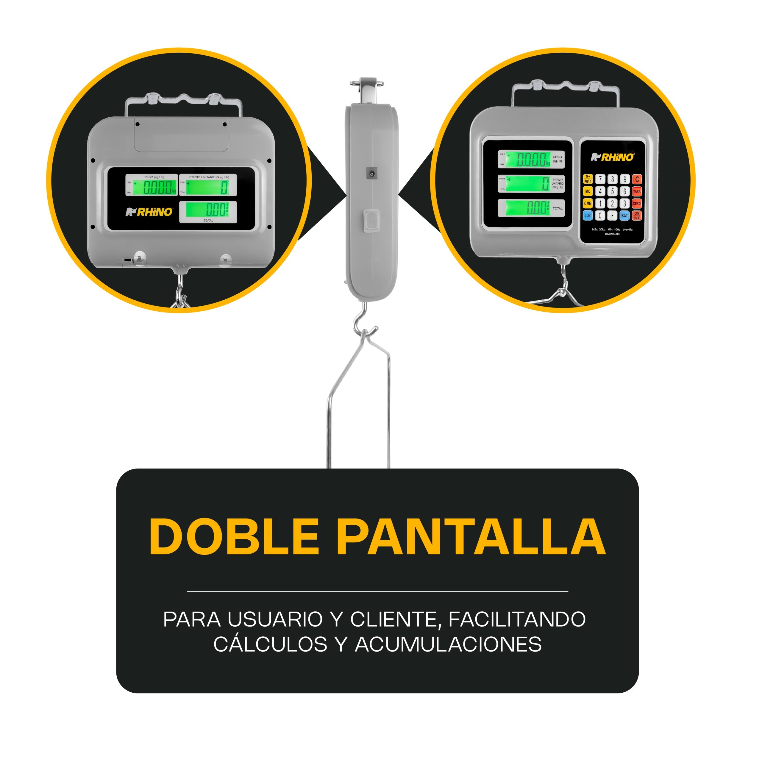 Báscula Colgante Multifunciones 30 kg / 5 g Rhino BACMU-30