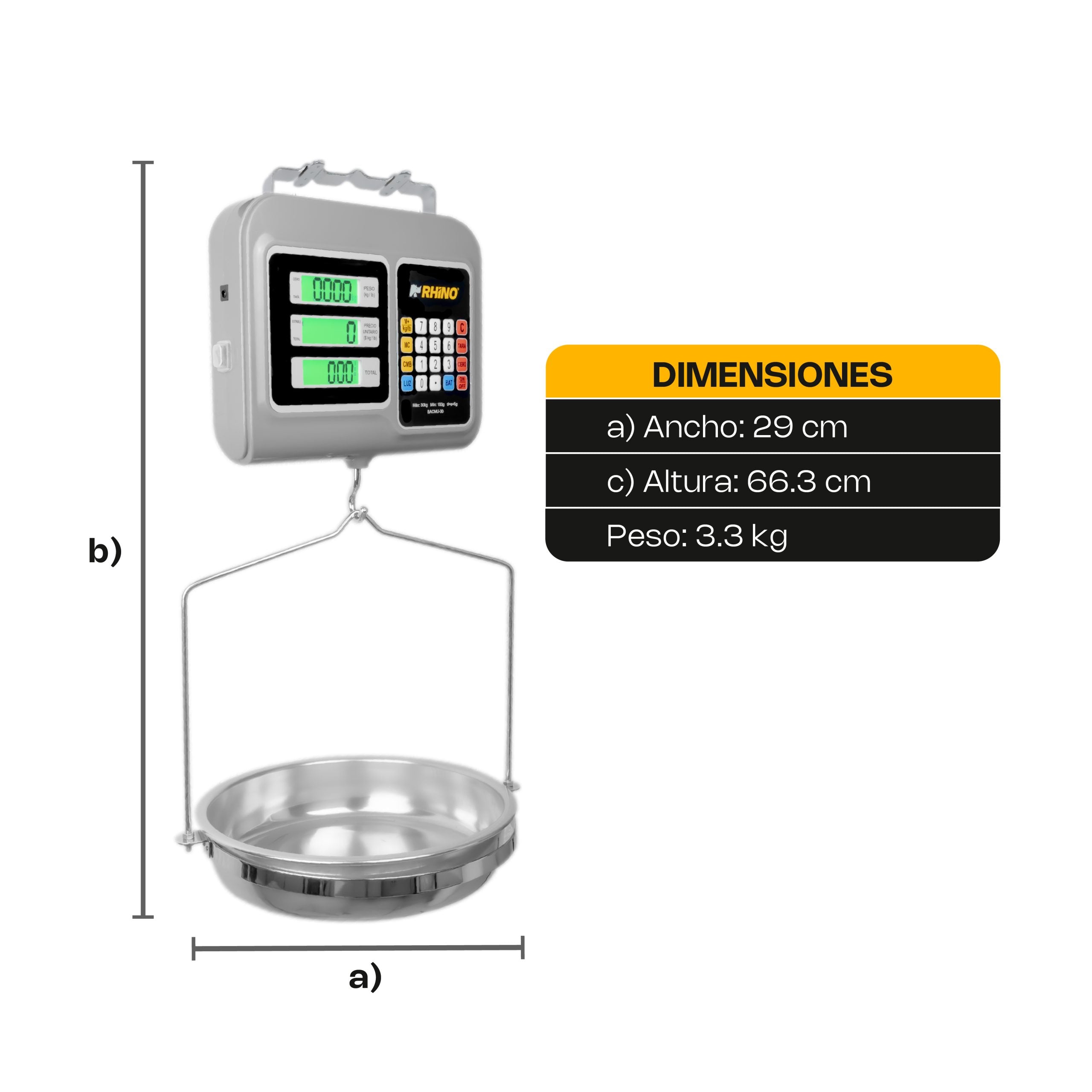 Báscula Colgante Multifunciones 30 kg / 5 g Rhino BACMU-30